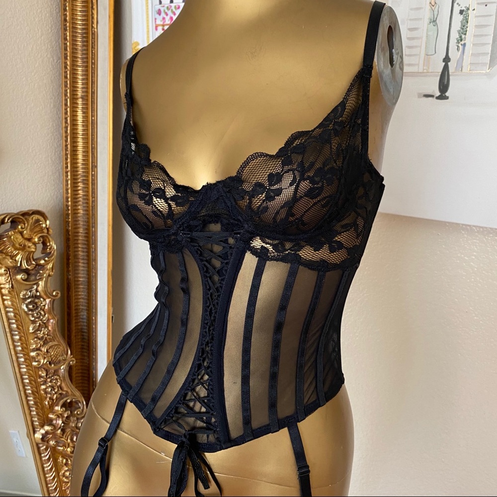 Sheer Lace Corset Bra Top in Black